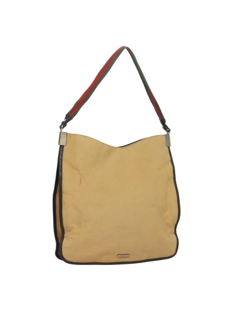 Authentic Gucci Web Sherry Line Shoulder Bag Canvas Beige Silver Red 001 4306